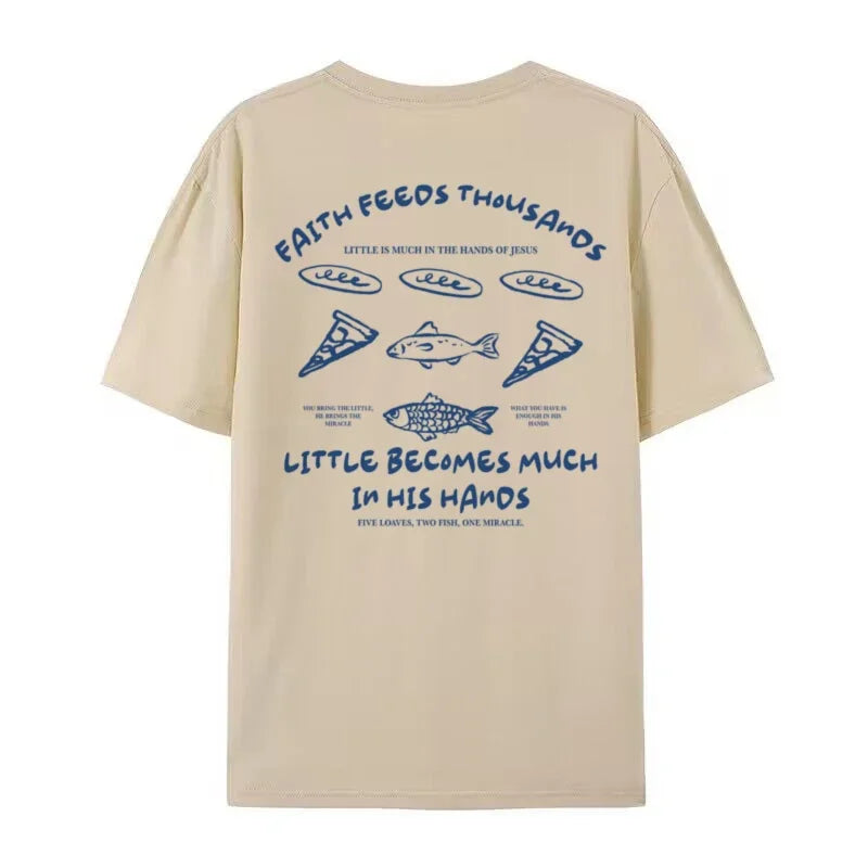 Christian Streetwear Jesus Math Graphic Shirt Retro Boho Loaves and Fishes T-Shirt Cool Religious Faith Apparel Unisex Clothing