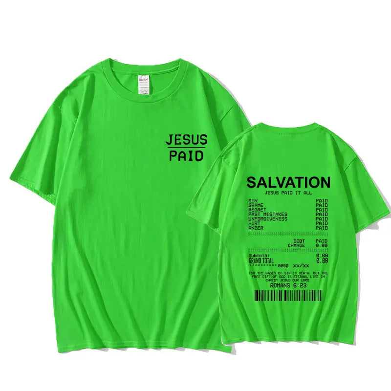 Christian Salvation Jesus Paid It All Graphic Tshirt Men Women's Fashion Oversized Short Sleeve Unisex Hip Hop Vintage T-shirt
