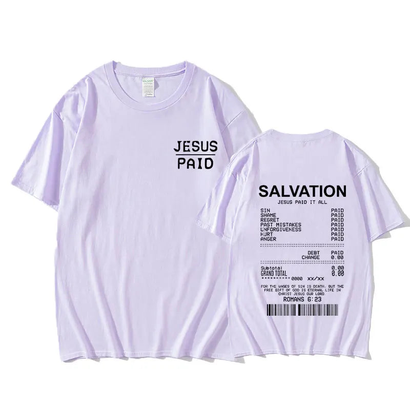 Christian Salvation Jesus Paid It All Graphic Tshirt Men Women's Fashion Oversized Short Sleeve Unisex Hip Hop Vintage T-shirt