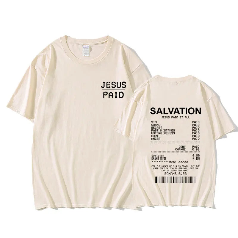 Christian Salvation Jesus Paid It All Graphic Tshirt Men Women's Fashion Oversized Short Sleeve Unisex Hip Hop Vintage T-shirt