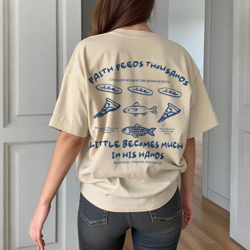 Christian Streetwear Jesus Math Graphic Shirt Retro Boho Loaves and Fishes T-Shirt Cool Religious Faith Apparel Unisex Clothing