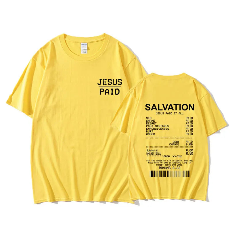 Christian Salvation Jesus Paid It All Graphic Tshirt Men Women's Fashion Oversized Short Sleeve Unisex Hip Hop Vintage T-shirt
