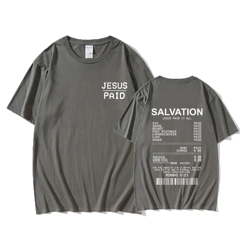 Christian Salvation Jesus Paid It All Graphic Tshirt Men Women's Fashion Oversized Short Sleeve Unisex Hip Hop Vintage T-shirt