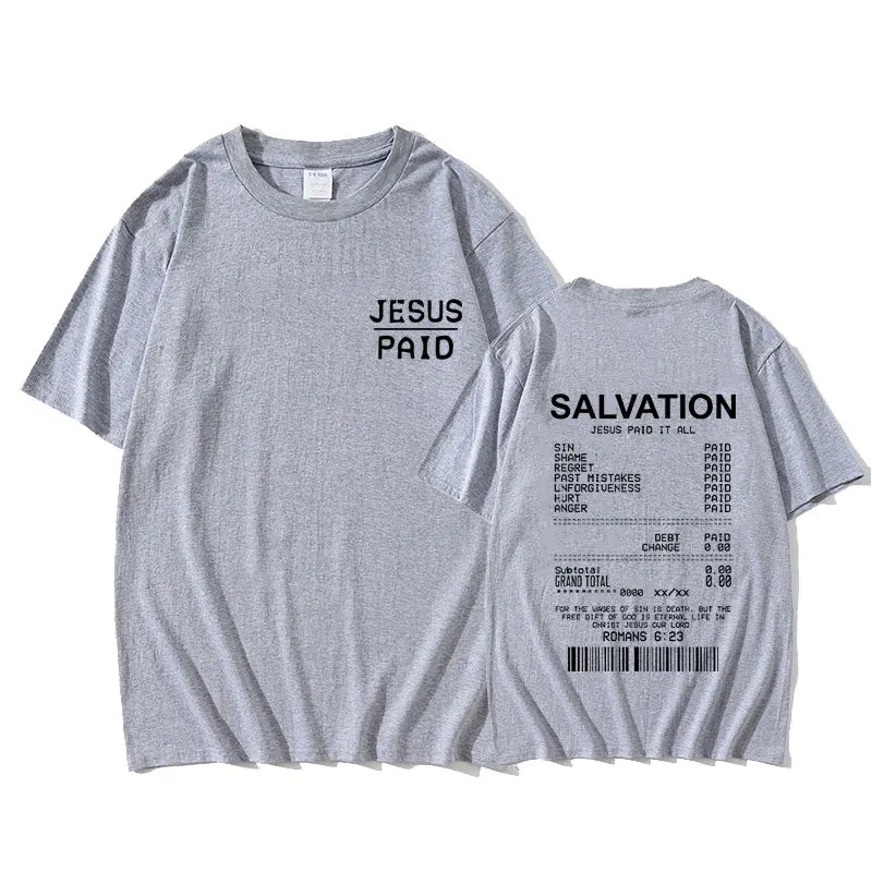 Christian Salvation Jesus Paid It All Graphic Tshirt Men Women's Fashion Oversized Short Sleeve Unisex Hip Hop Vintage T-shirt