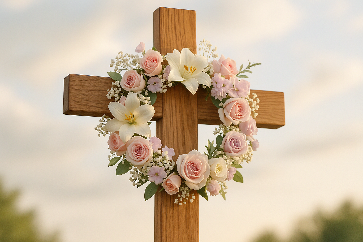 cross with floral crown